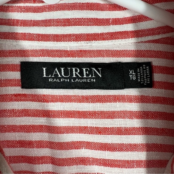 Lauren Ralph Lauren Black Label Red Striped Linen Tie Waist Top - Picture 3 of 5